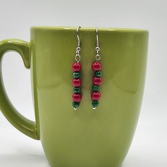 Handmade Earrings with Crystal, Red Coral, and Moonstone – 2" Dangle - Picture 6 of 10